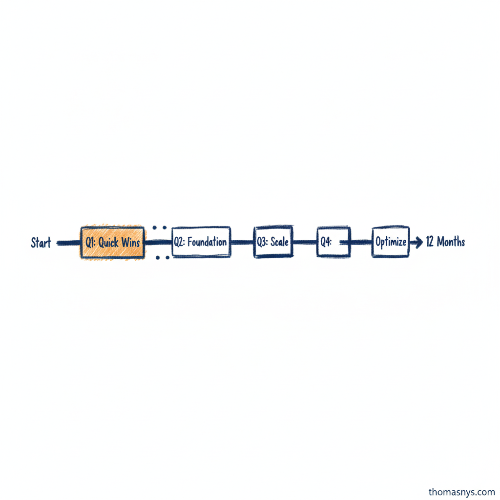 Data strategy roadmap showing phases and milestones over 12 months