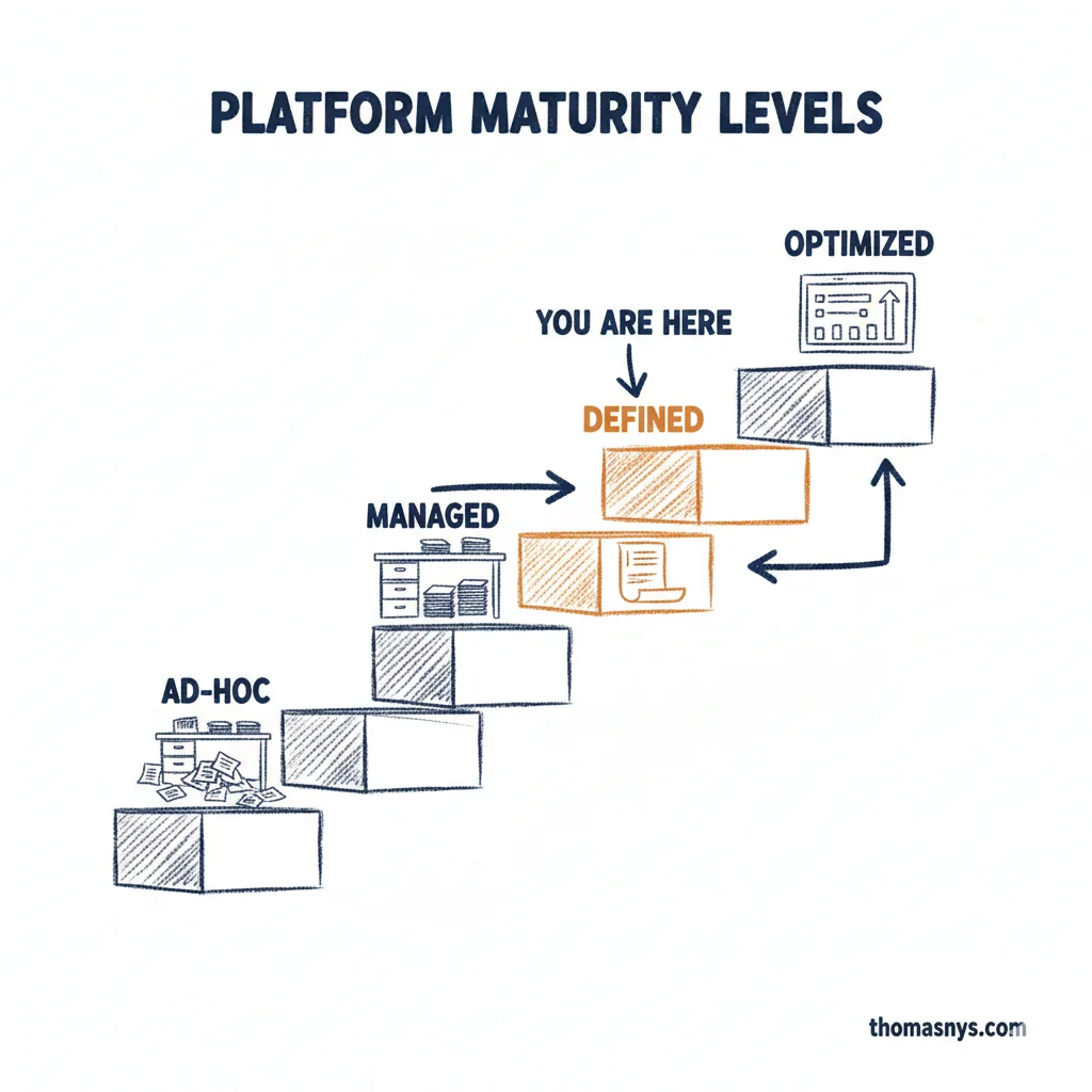Platform Maturity Levels - Ad-Hoc, Managed, Defined, Optimized